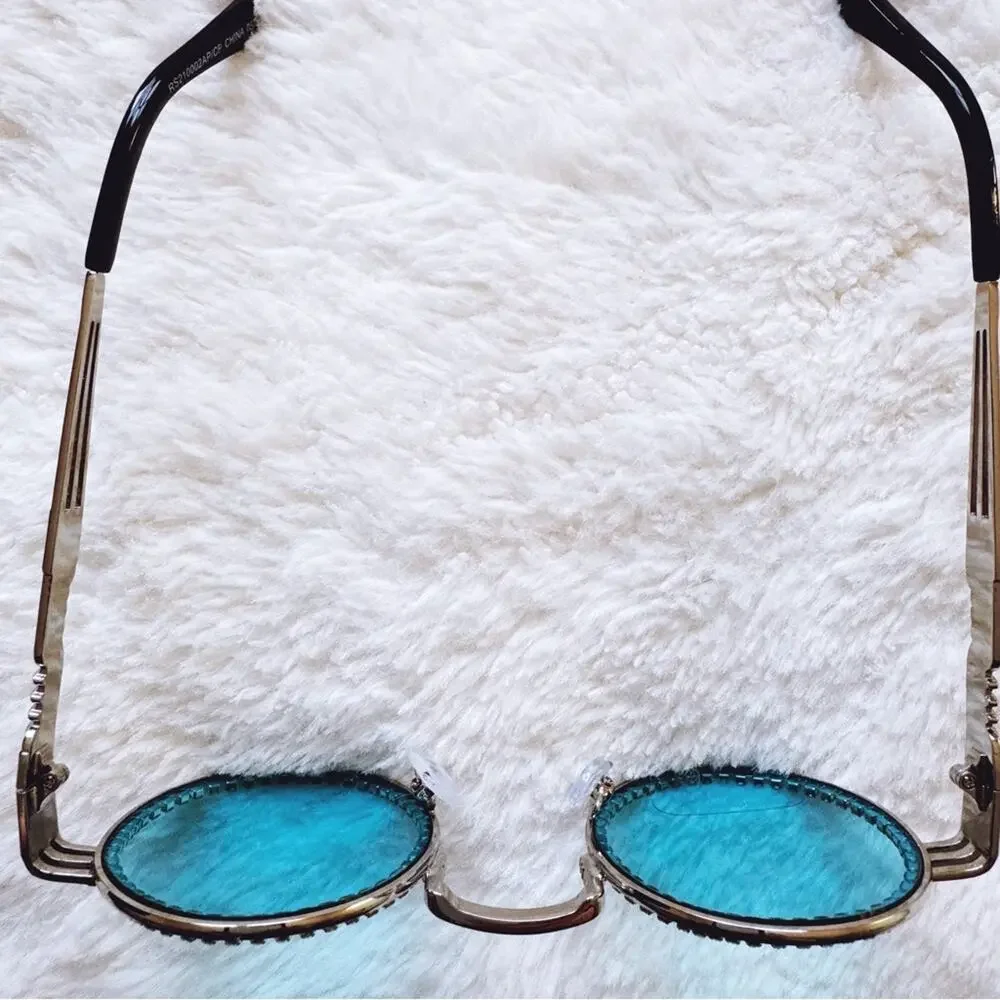 Kate Clear Blue Round Sunglasses